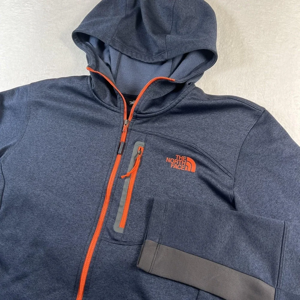 The North Face Jacket Mens Medium Blue Hooded Full Zip Softshell Lined Hiking